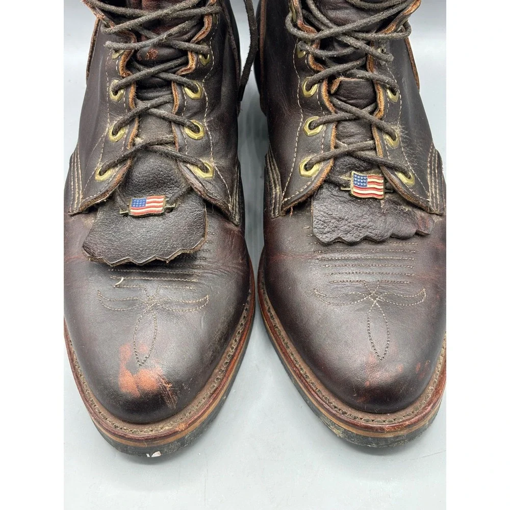 Chippewa Mens Brown Leather Kiltie Logger Boots USA Made 29416 Size 9.5
